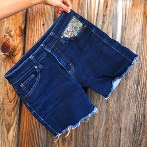 Handmade Floral Print Back Pocket Jean Shorts